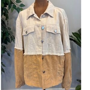 Bohme Two Tone Corduroy Denim Shacket‎ Jacket Beige Tan Size L